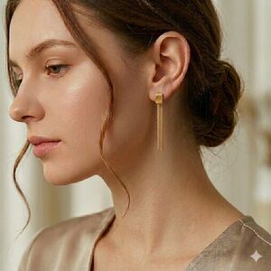 Yellow Gold Plated 925 Sterling Silver Dangle Tassel Snake Chain Earrings, 4.33g